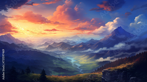 sunrise over the mountains wallpaper anime style 