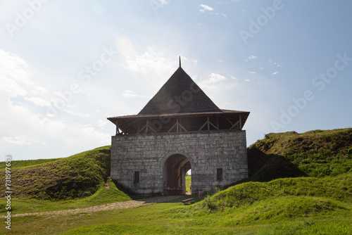 Entrance gates to the historic Khotyn Fortress. Ukraine