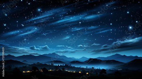 Mountains, the Milky Way, and stars in the beautiful night sky.