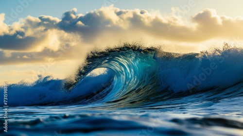 Majestic Blue Wave in the Middle of the Ocean