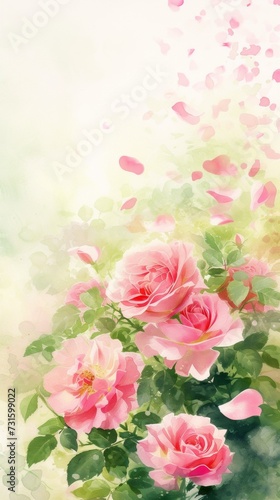 Painting of Pink Roses on a White Background
