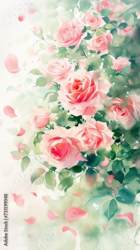 Painting of Pink Roses on a White Background