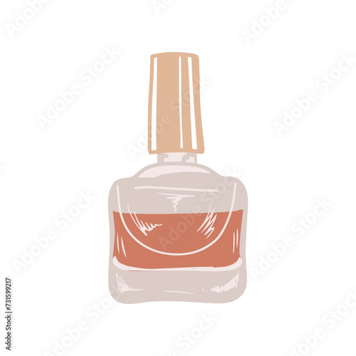 Hand-drawn nail polish, beauty cosmetic element, self care. Illustration for beauty salon, cosmetic store, makeup design. Colored flat style.