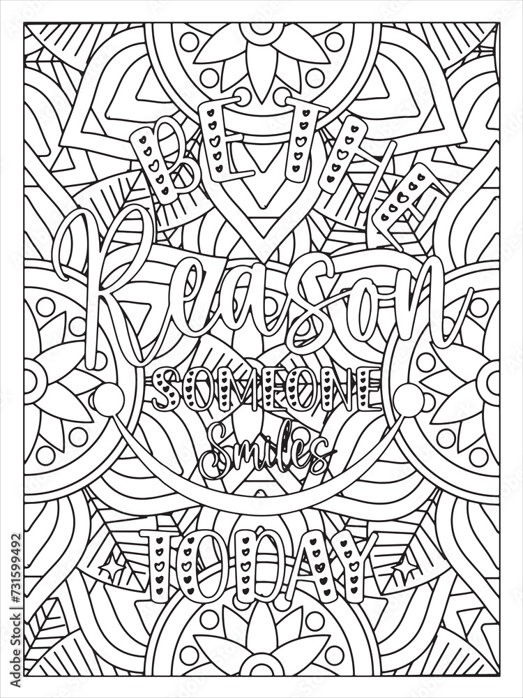 Abstract background flower pattern in black and whiteflower coloring pages and Motivational quotes coloring page with mandala background.