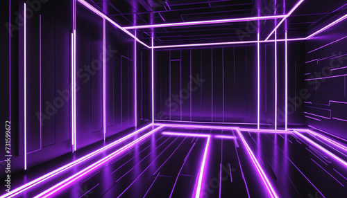 3d render, abstract virtual reality background with neon fluorescent lines glowing in ultraviolet light. Fantastic high tech wallpaper