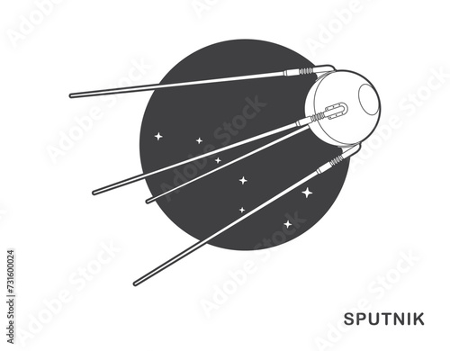 Vector image of Earth's first artificial space satellite. Sputnik. Isolated on white background.