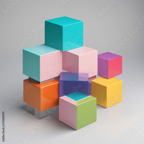Set of cubes in different colors  3d render