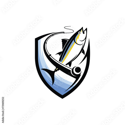 Tuna fish logo with shield concept