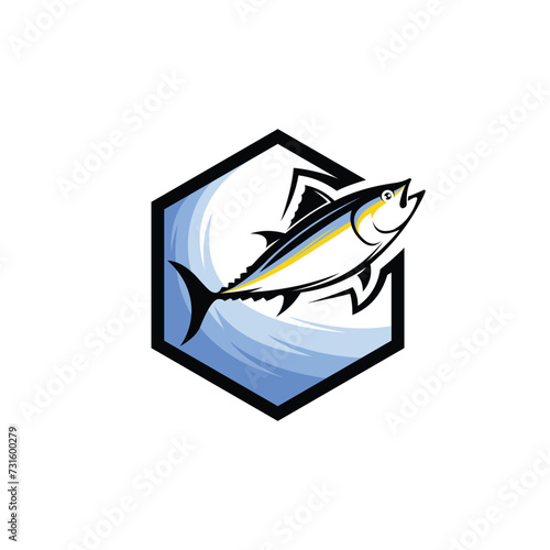 Tuna fish logo with hexagon concept