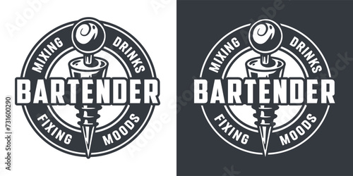 Bartender bottle stopper for bartending. Mixologist or barman logo with stopper or cocktail bar tool
