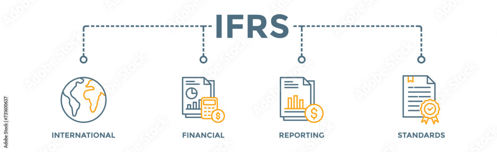 Ifrs banner web icon vector illustration concept for international financial reporting standards with icon of global, network, money, documents, books, and writing Ifrs banner web icon vector illustration concept for international financial reporting standards with icon of global, network, money, documents, books, and writing