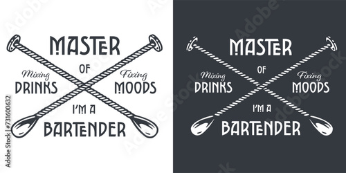 Bar spoons for bartending. Chromed metal muddler spoons or cocktail tool for barman or bartender