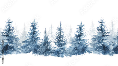 Wintery Forest Landscape with Wintery Forest Landscape with Pine trees , Snowy Branches, and White Sky . isolated on white . png