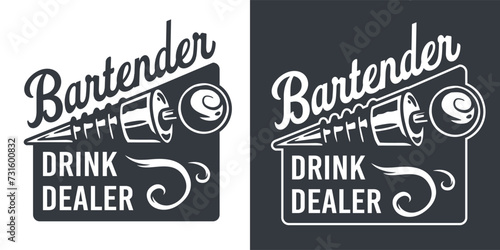 Bartender bottle stopper for bartending. Mixologist or barman logo with stopper or cocktail bar tool