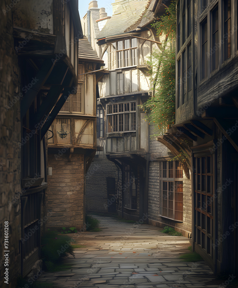 Old narrow street in medieval town. Cityscape with old houses. 