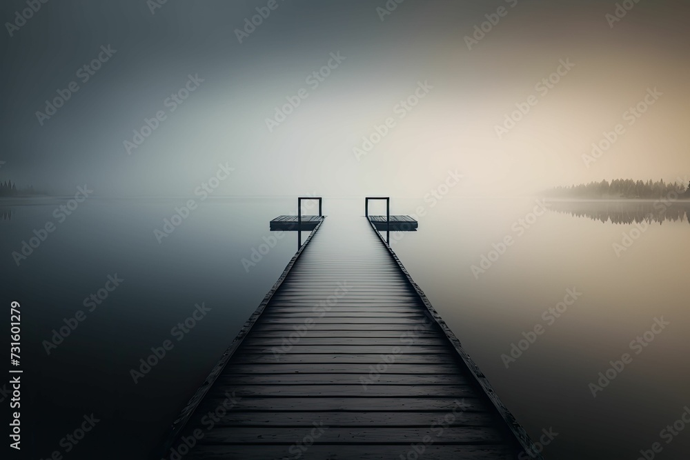 AI generated illustration of a pier in a lake