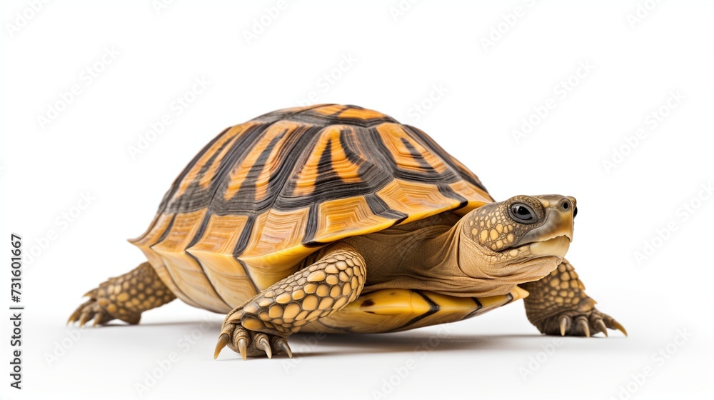 Fototapeta premium A captivating image featuring a turtle, gracefully isolated against a clean white background 