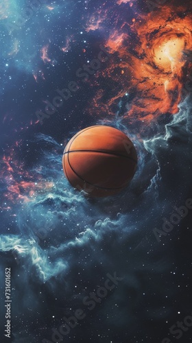 Basketball Floating Amongst a Starry Space