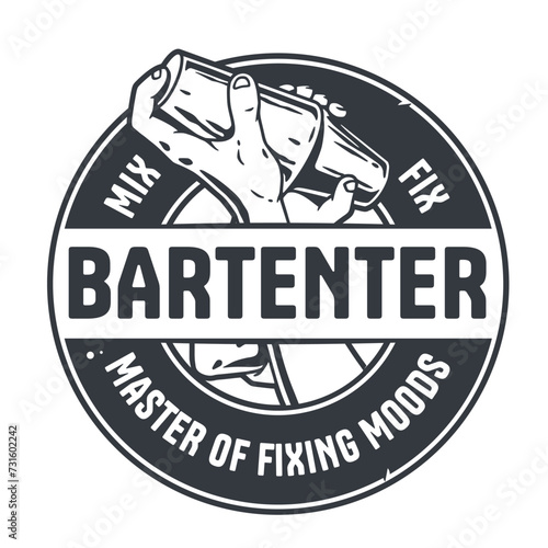 Bartender boston shaker in hands for bartending. Chromed cocktail shaker for barman of cocktail bar