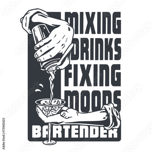 Martini cocktail with bartender hand for logo of alcohol cocktail bar