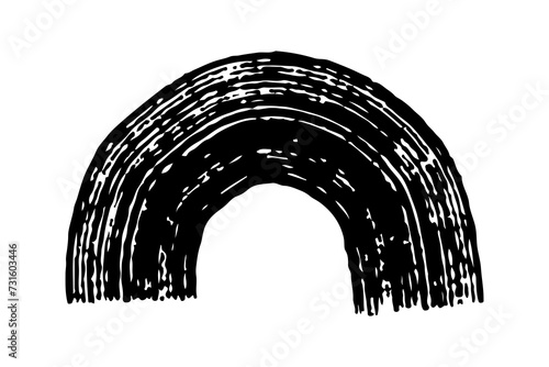 Arc shaped brush stroke, curved rake ink brush stroke.