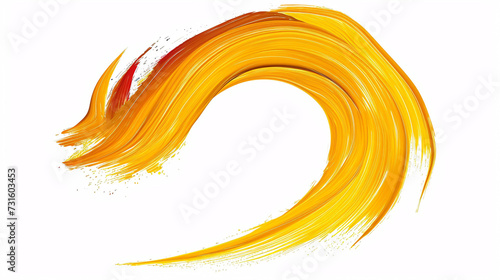 Vivid yellow acrylic paint stroke isolated on white background