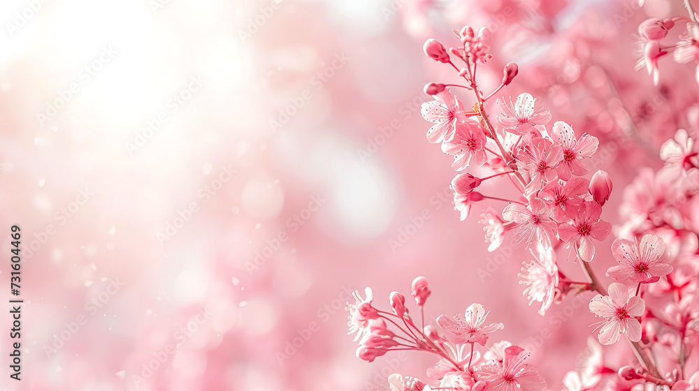 Pink flower on tree twig: Flowery plant in magenta hues, copy space