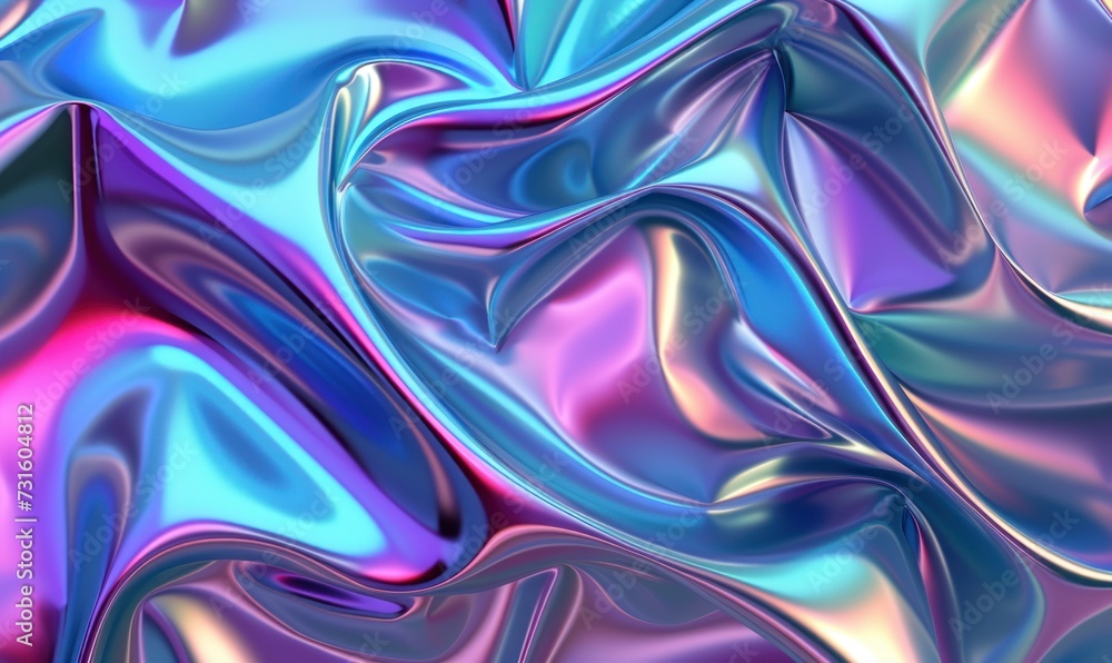Vibrant Holographic Waves Isolated on White Background. A Mesmerizing Texture of Flowing Colors and Shapes