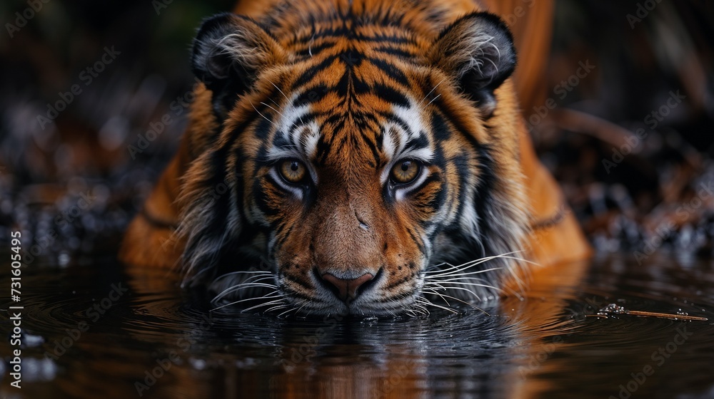 Predator's Gaze: Tiger Stalking Through Water Predator's Gaze: Tiger Stalking Through Water