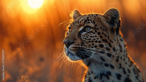 Dusk Sentinel: Leopard in the Glow of Sunset photo