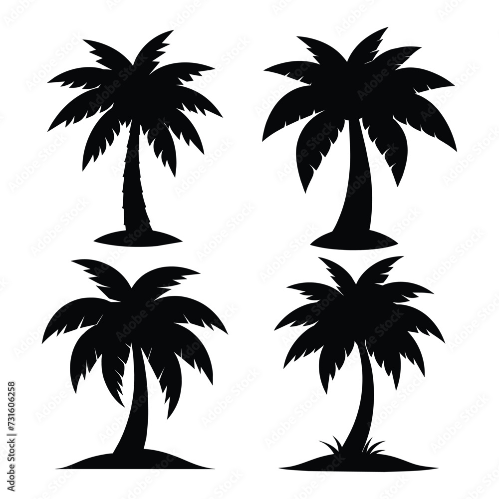 palm trees silhouettes on white
