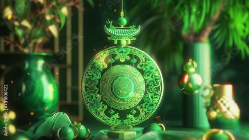Chinese New Year decoration with a green color theme seamless looping video 4k photo