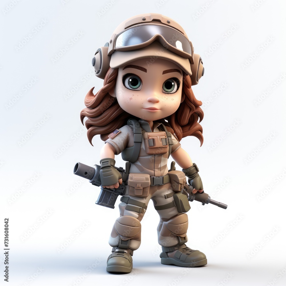 Cartoon Female Soldier Character in Three Dimensions