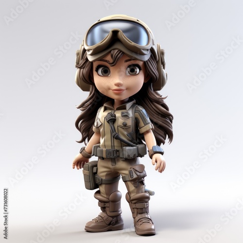 3D Modeled Cartoon Soldieress on Plain Background © RizArt