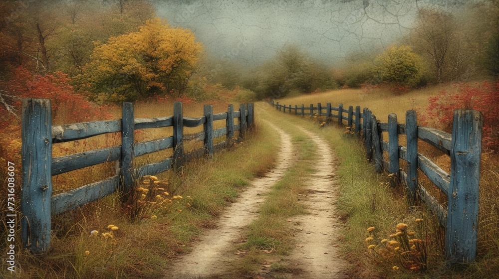 Obraz premium Dirt Road Leading to a Wooden Fence