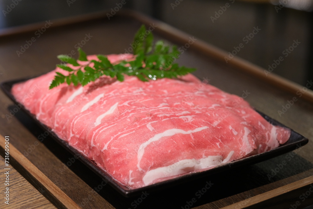 sliced raw mutton meat in plate sliced raw mutton meat in plate