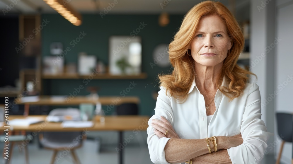 A poised and confident mature businesswoman in a modern office setting, exuding professionalism, elegance, and strength A poised and confident mature businesswoman in a modern office setting, exuding professionalism, elegance, and strength