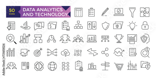 Data Analytics and technology icon set line icon pack symbol collection