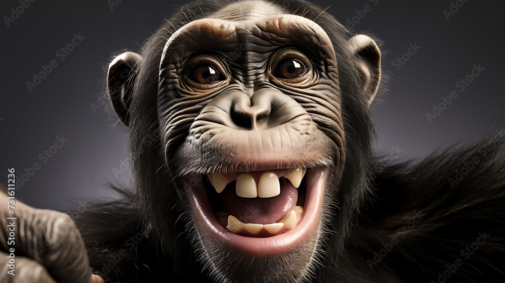 Close-up selfie portrait of a zany chimpanzee Close-up selfie portrait of a zany chimpanzee