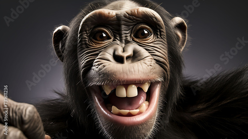 Close-up selfie portrait of a zany chimpanzee photo