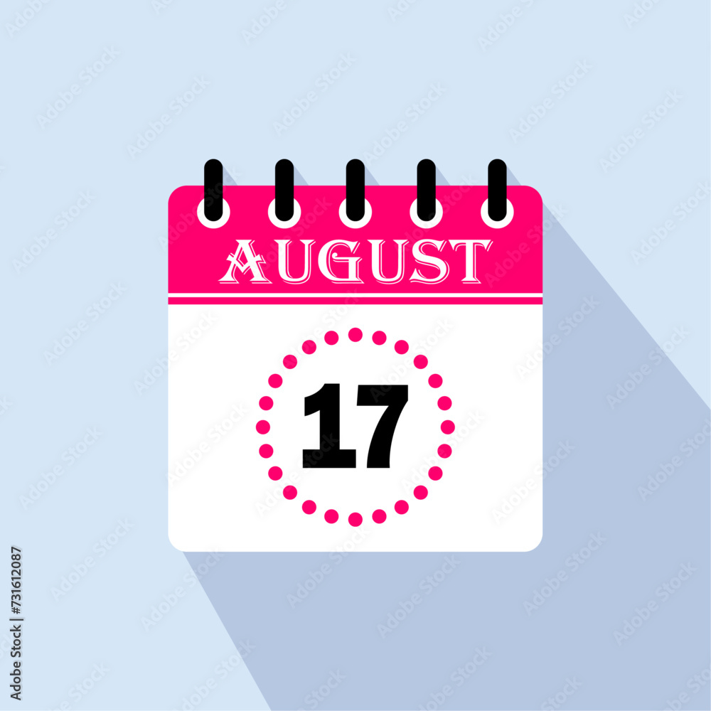 Icon calendar day - 17 August. 17th days of the month, vector illustration. Icon calendar day - 17 August. 17th days of the month, vector illustration.