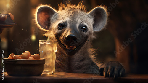 Happy grinning hyena with a cocktail