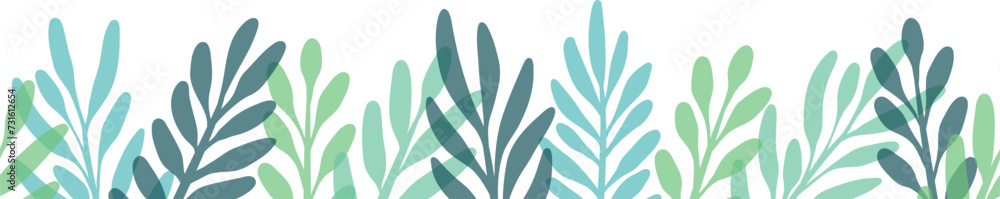 Flat leaf vector border illustration, isolated green leaves seamless repeated Flat leaf vector border illustration, isolated green leaves seamless repeated