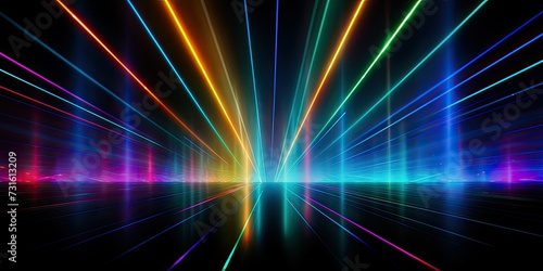 Abstract background with colored, multicolored rays on a black background.