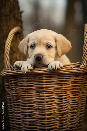 Labrador puppy in basket