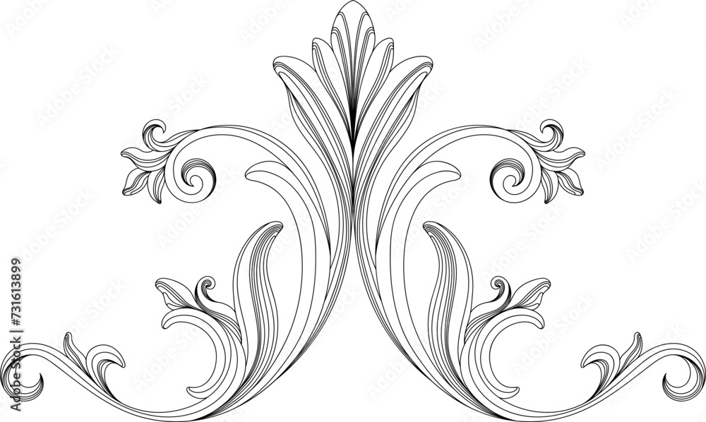 Hand drawn baroque decorative element filigree calligraphy for design. Hand drawn baroque decorative element filigree calligraphy for design.