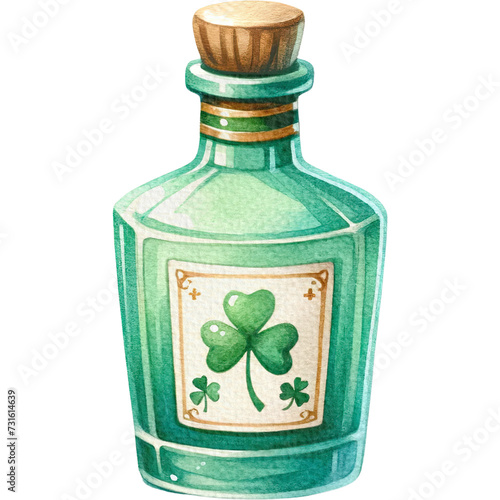 Irish green whiskey St. Patrick's Day cute watercolor