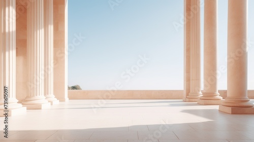 The image portrays the elegance of classical architecture with tall pillars in a minimalist setting, providing a serene and historical ambiance perfect for cultural and architectural themes.