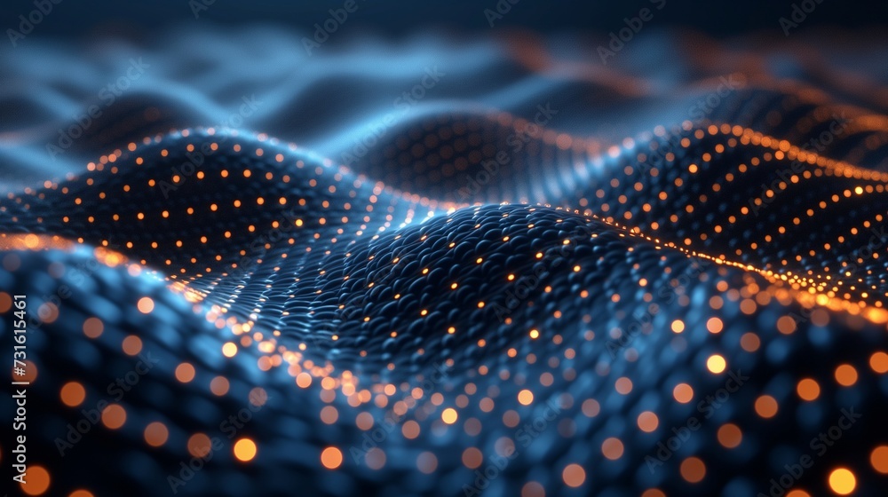 3d rendering of abstract digital wave with depth of field and bokeh. Generative AI.