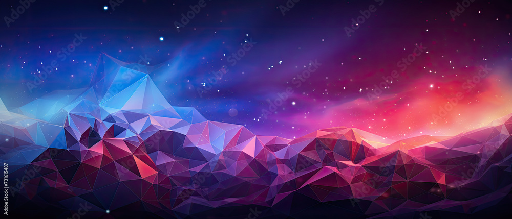 Glowing abstract 3d objects colorful low polygon background with shiny purple light in mysterious space galaxy with fantastic elements smooth and curved lines created with Generative AI Technology - obrazy, fototapety, plakaty 